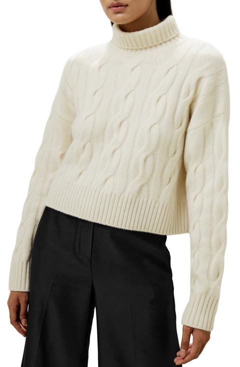 Women's Cable Knit Cashmere Turtleneck Sweater
