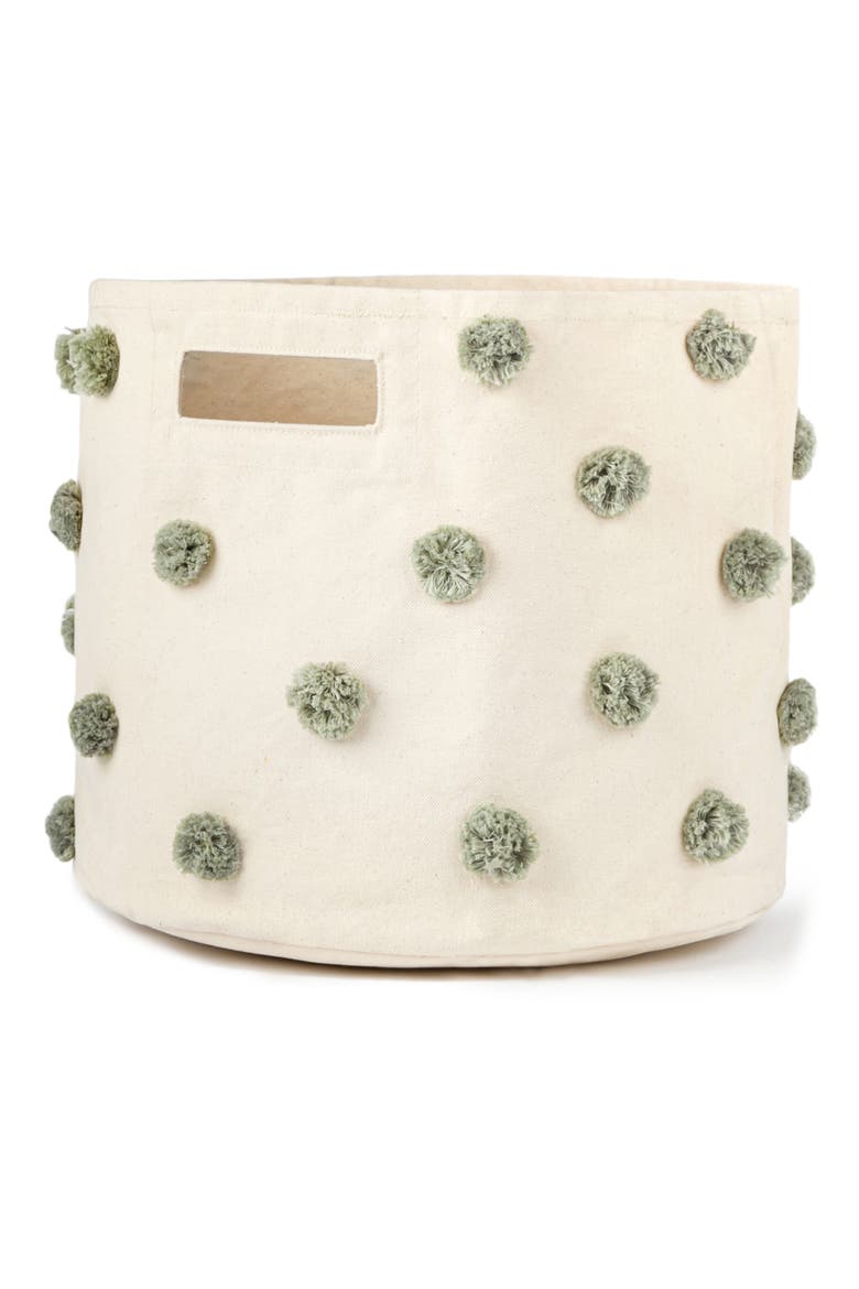 Pompom Canvas Bin, Main, color, SAGE