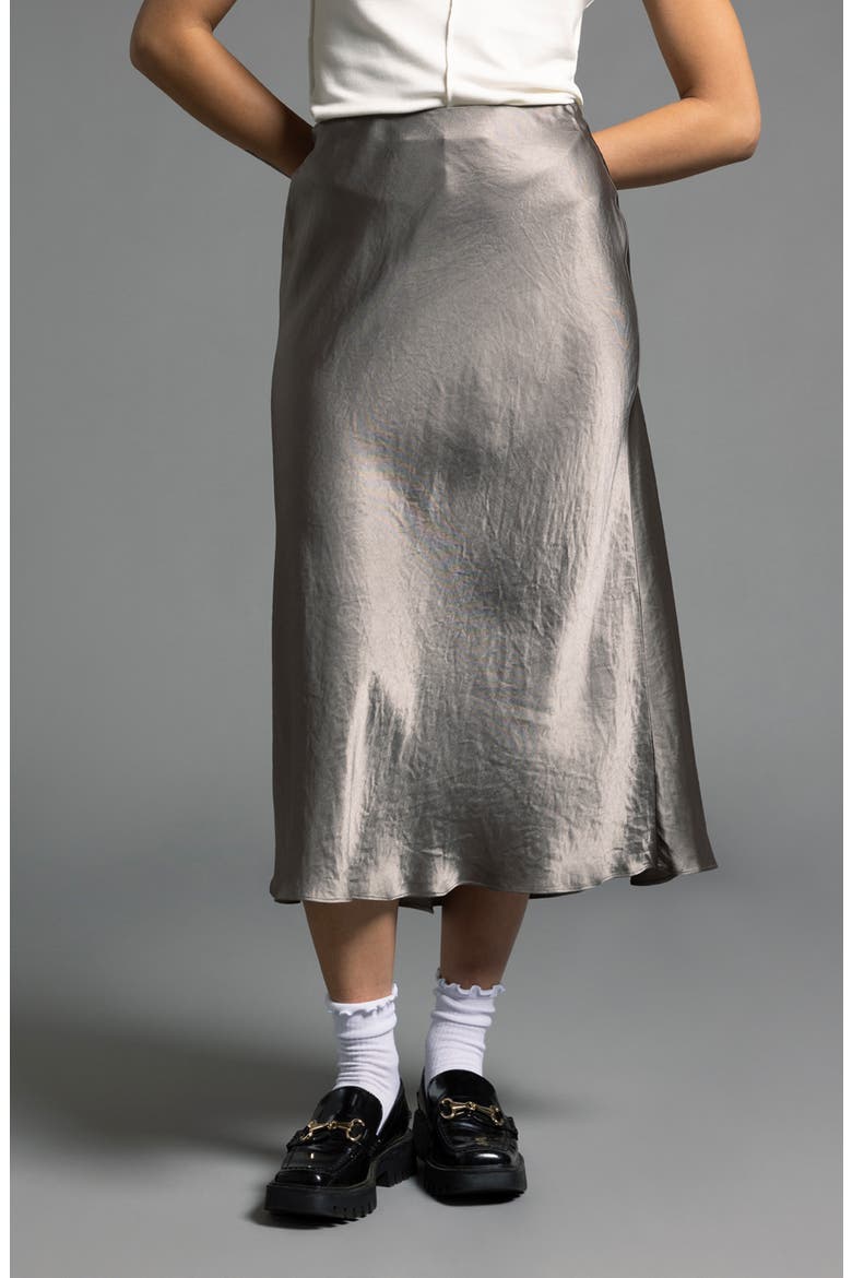 Emory Crinkled Satin Midi Skirt, Alternate, color, SMOKEY OLIVE