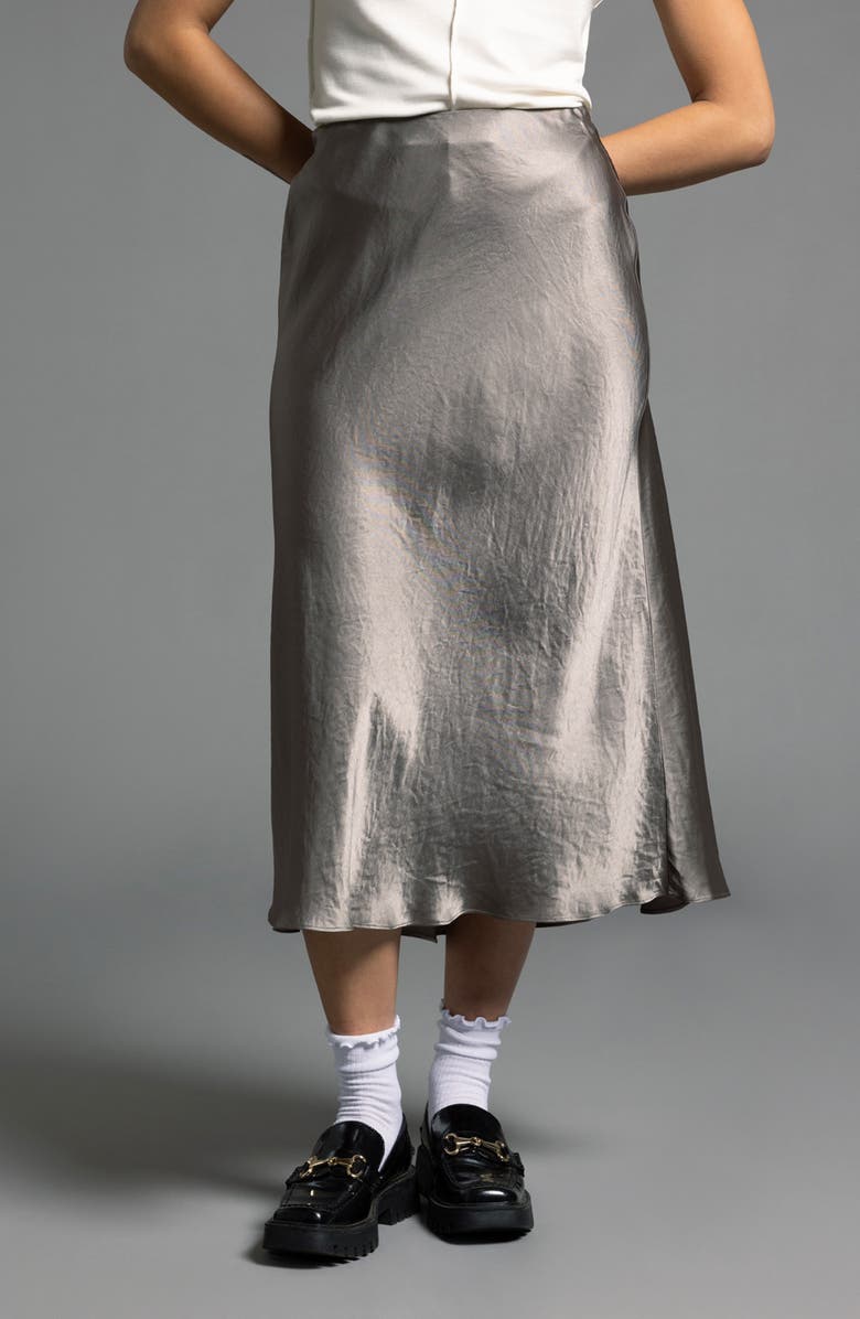 WEEKEND LOS ANGELES Emory Crinkled Satin Midi Skirt, Alternate, color, Smokey Olive