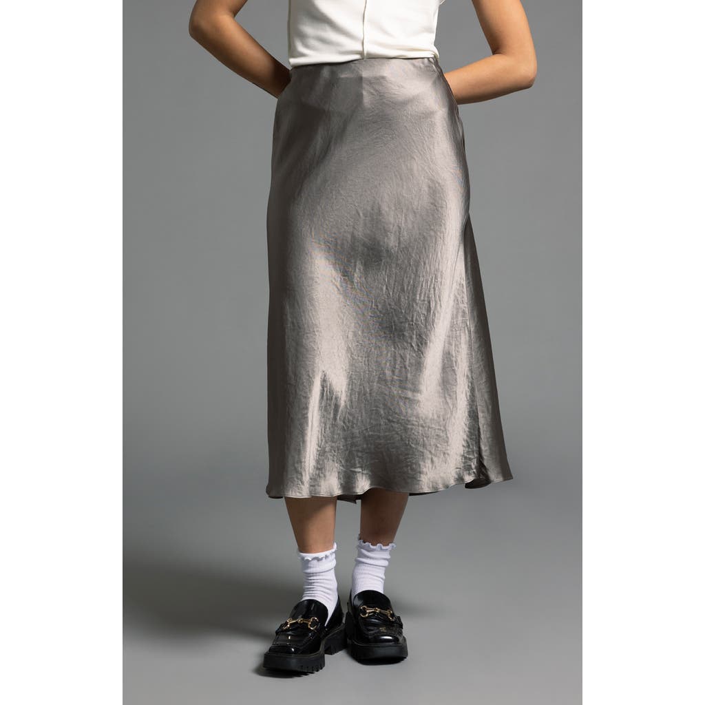 Weekend Los Angeles Emory Crinkled Satin Midi Skirt In Smokey Olive
