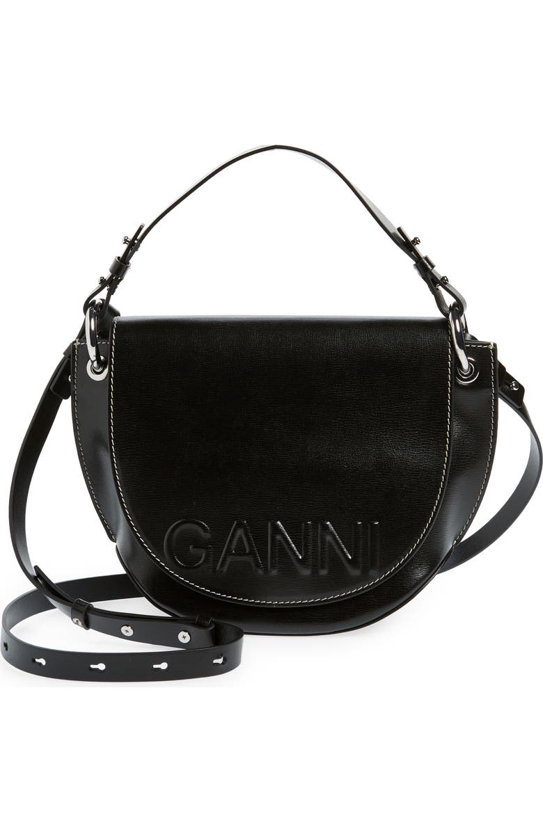 Ganni Banner Logo Recycled Leather Crossbody Bag, Main, color,