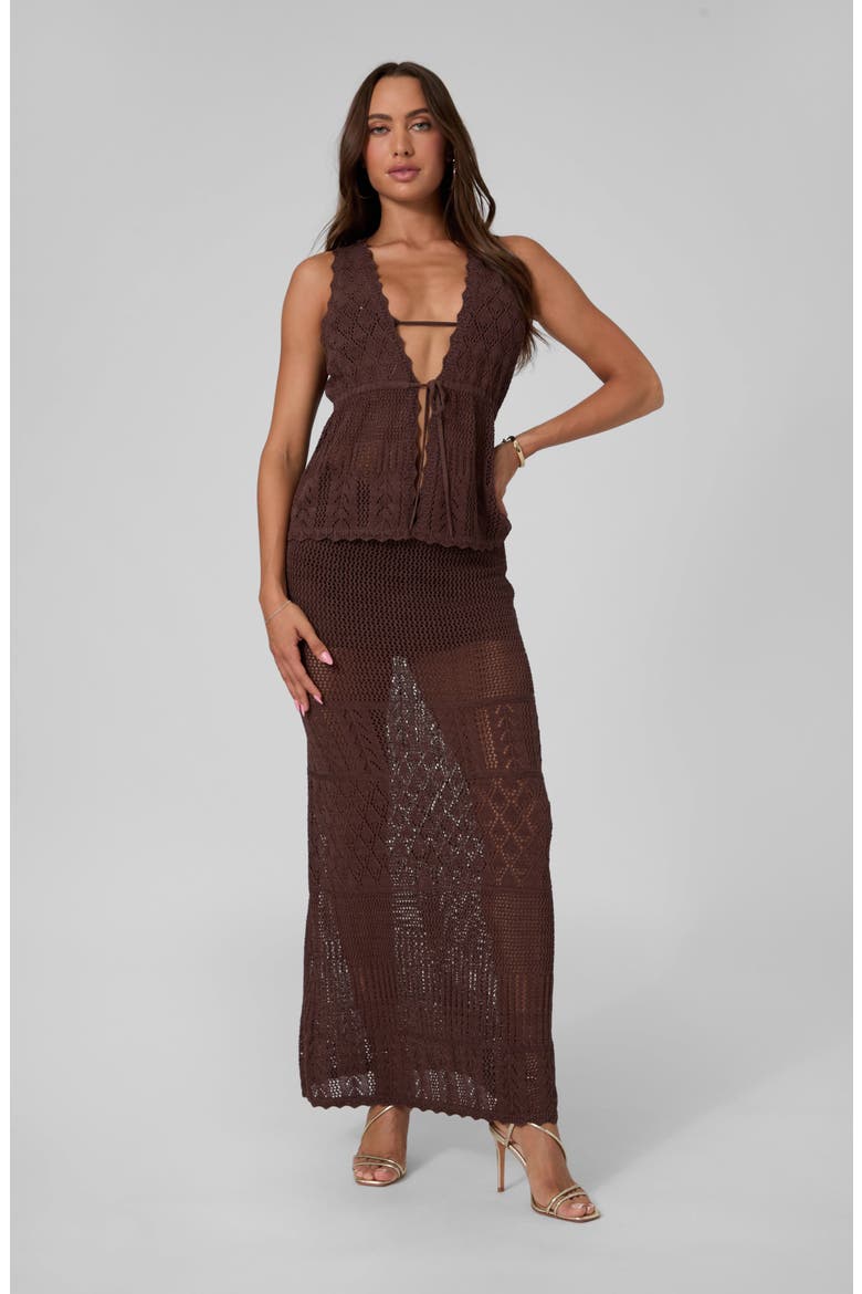 Vivianne Crochet Maxi Skirt, Alternate, color, DARK COFFEE