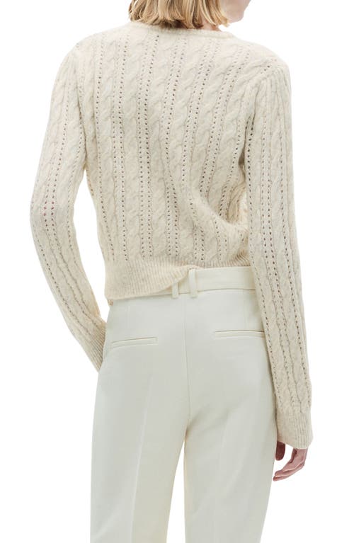 Mango Cable Knit Openwork Sweater In Ecru