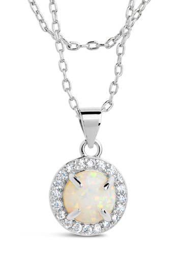 Sterling Forever Fabienne Cubic Zirconia & Opal Layered Pendant Necklace