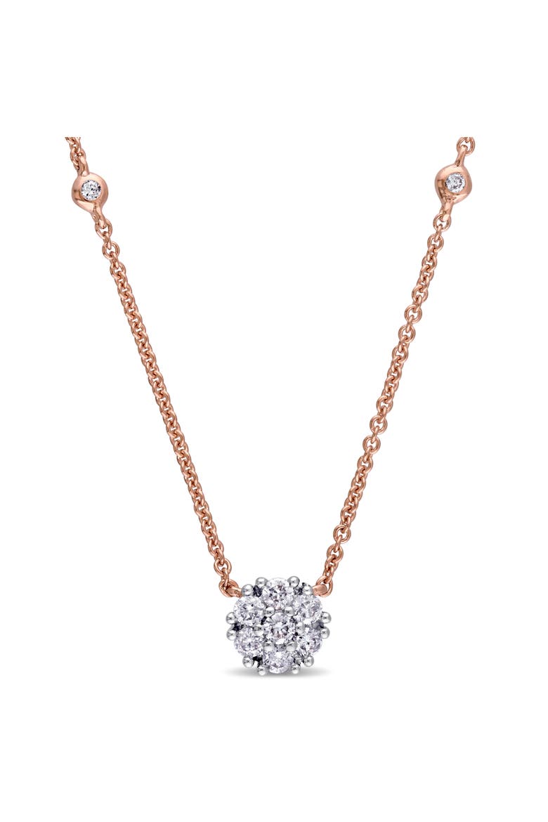 Diamond Floral Cluster Necklace 14k Rose Gold, Main, color, Rose Gold