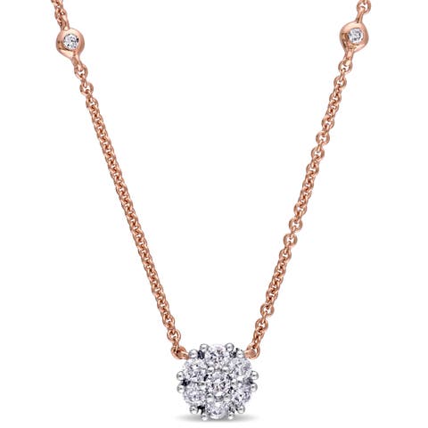 Diamond Floral Cluster Necklace 14k Rose Gold