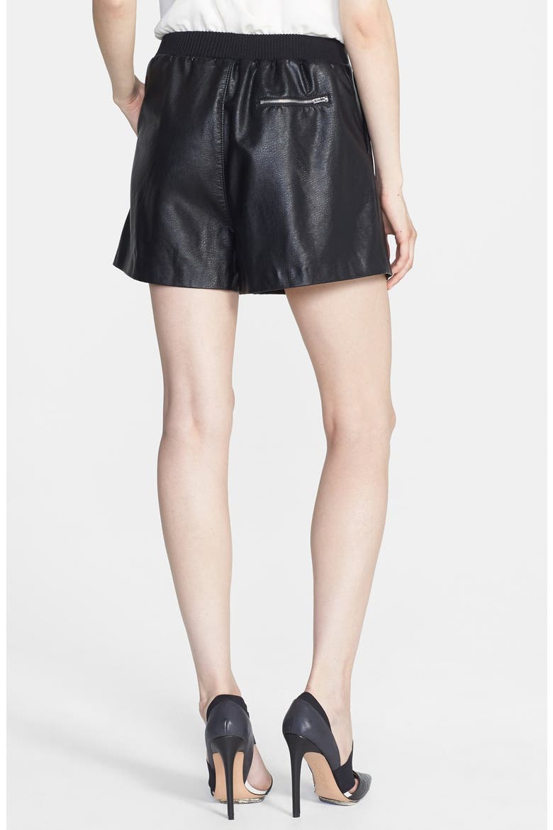 Faux Leather Pleated Shorts, Alternate, color, BLACK