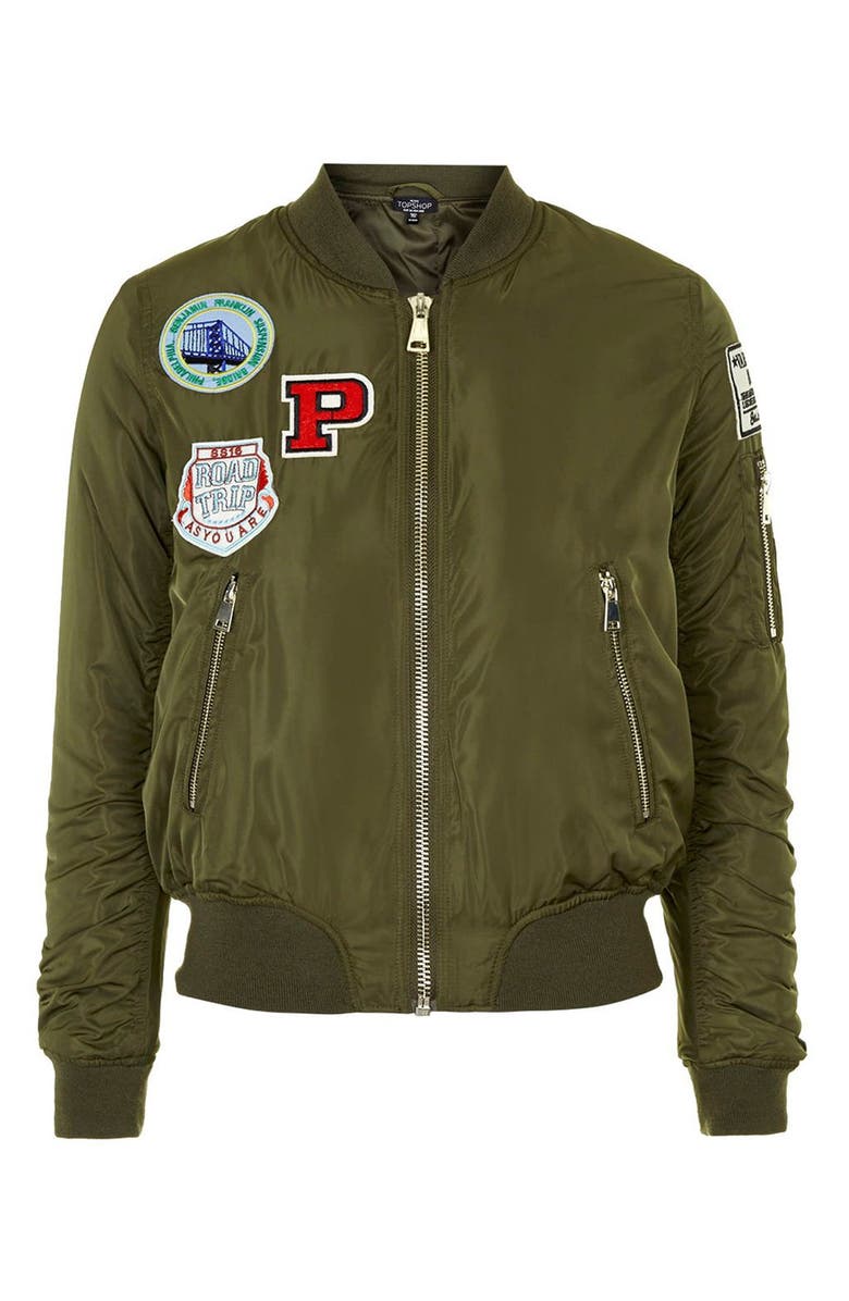 Topshop 'Bruce' Patch Detail MA1 Bomber Jacket, Alternate, color, 