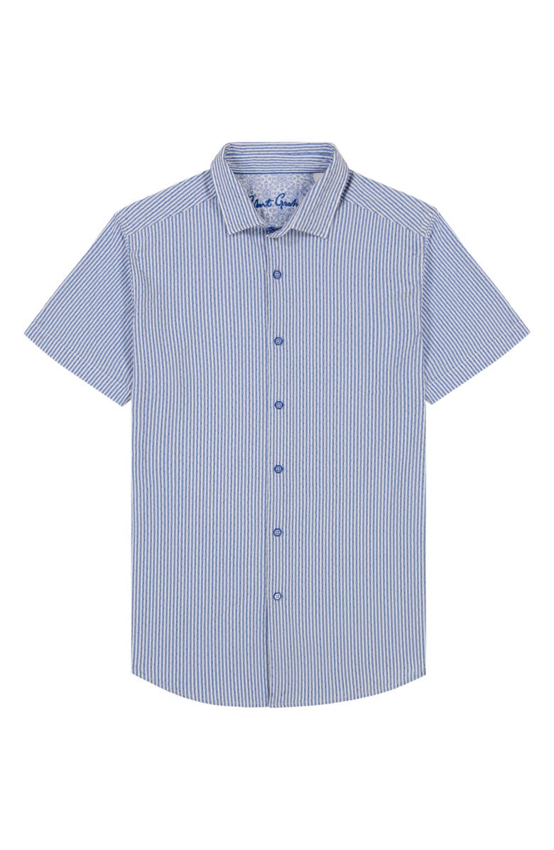 Robert Graham Fornillo Classic Fit Stripe Short Sleeve Button-Up Shirt, Alternate, color, Navy