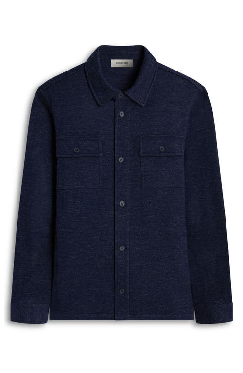 Bugatchi Slub Knit Wool & Cotton Button-up Shirt Jacket In Blue