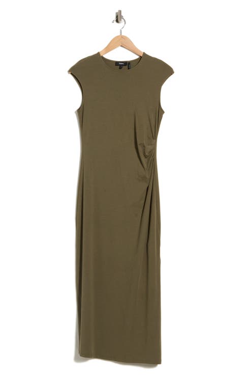 Pleated Cap Sleeve Midi Dress