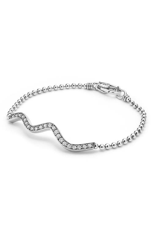 Lagos Sterling Silver Caviar Spark Diamond Wavy Bead Link Bracelet In Silver