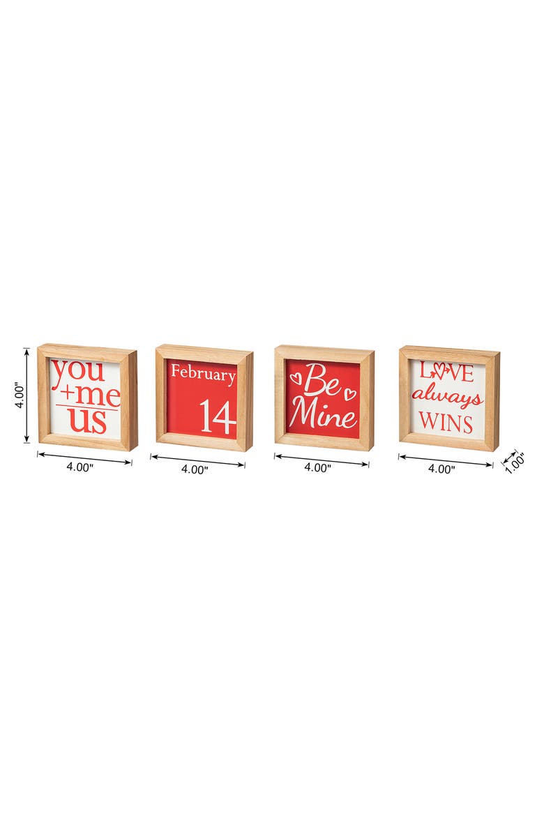 4"H Set of 4 Valentine's Wooden Block Table Decor, Alternate, color, Red
