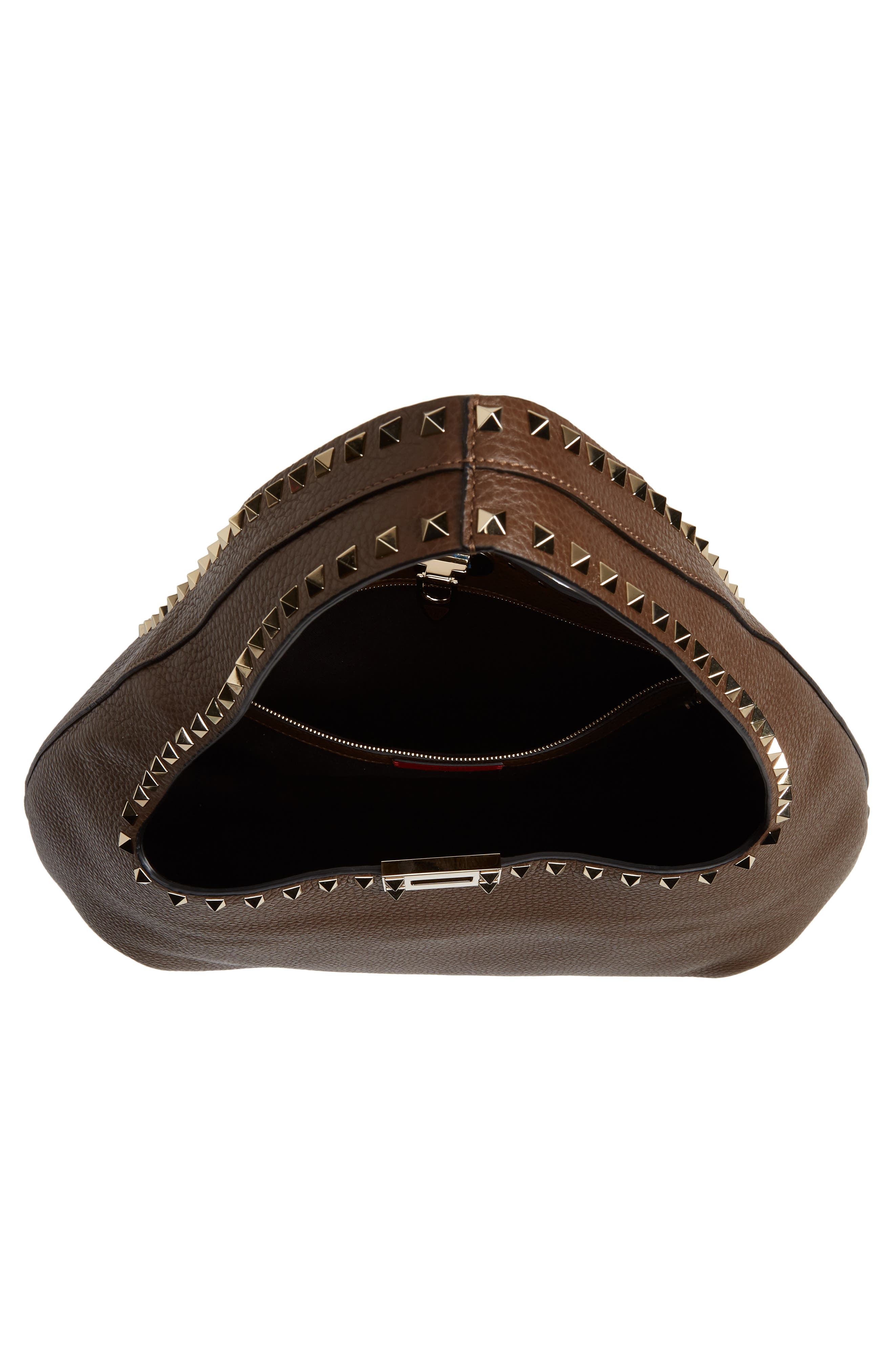 Rockstud Leather Hobo Bag, Alternate, color, DEEP TAUPE