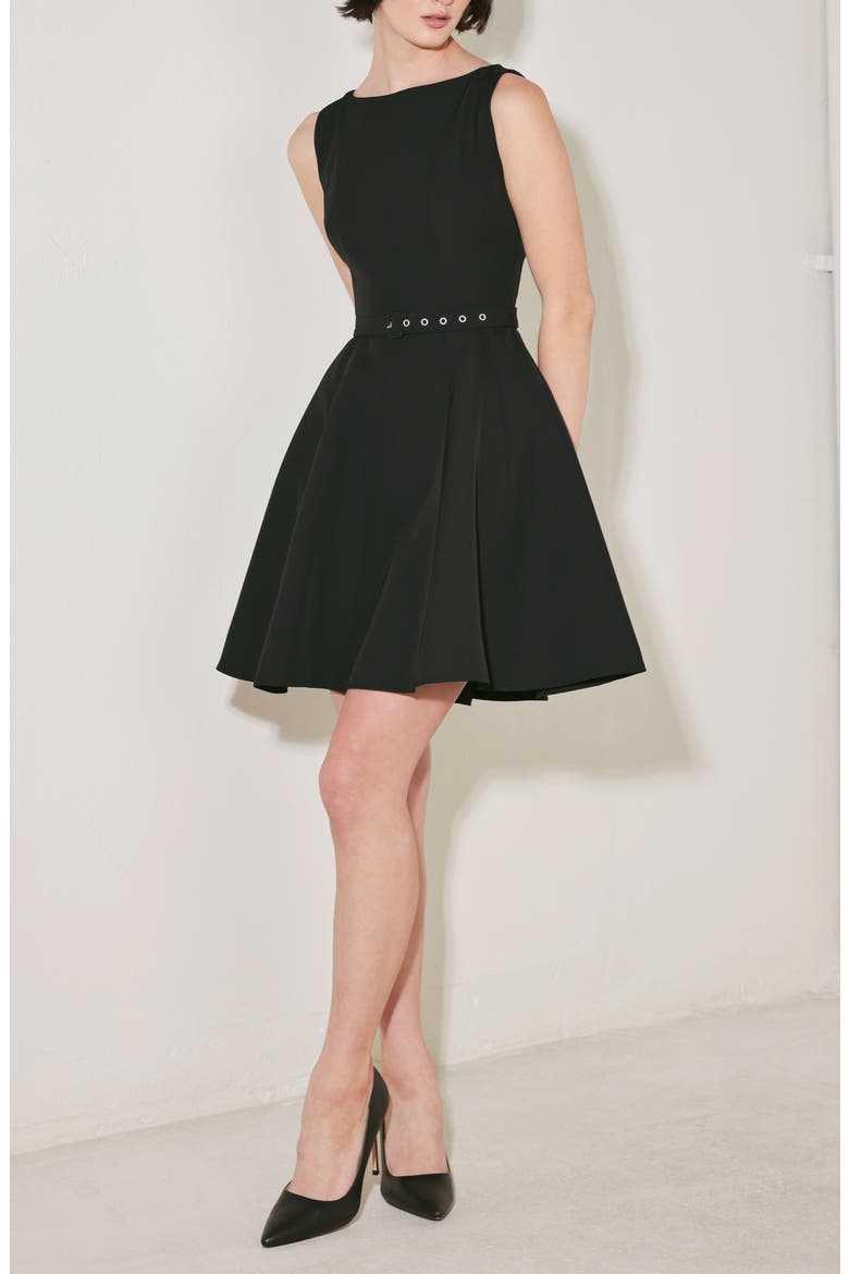 Belted Bateau Neck Minidress, Alternate, color, BLACK
