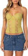 EDIKTED Avena Lace Panel Linen & Cotton Corset Top