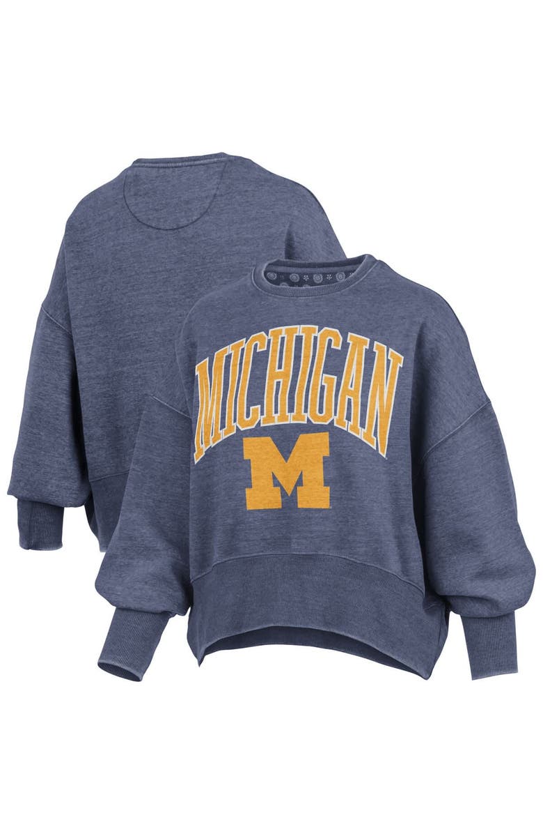 PRESSBOX Women's Pressbox Navy Michigan Wolverines Oversized Waist-Length Crewneck Sweatshirt, Main, color, 