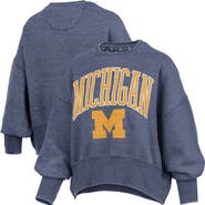 PRESSBOX Women's Pressbox Navy Michigan Wolverines Oversized Waist-Length Crewneck Sweatshirt