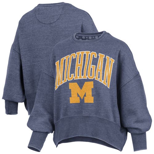 Pressbox Navy Michigan Wolverines Oversized Waist-length Crewneck Sweatshirt In Gray