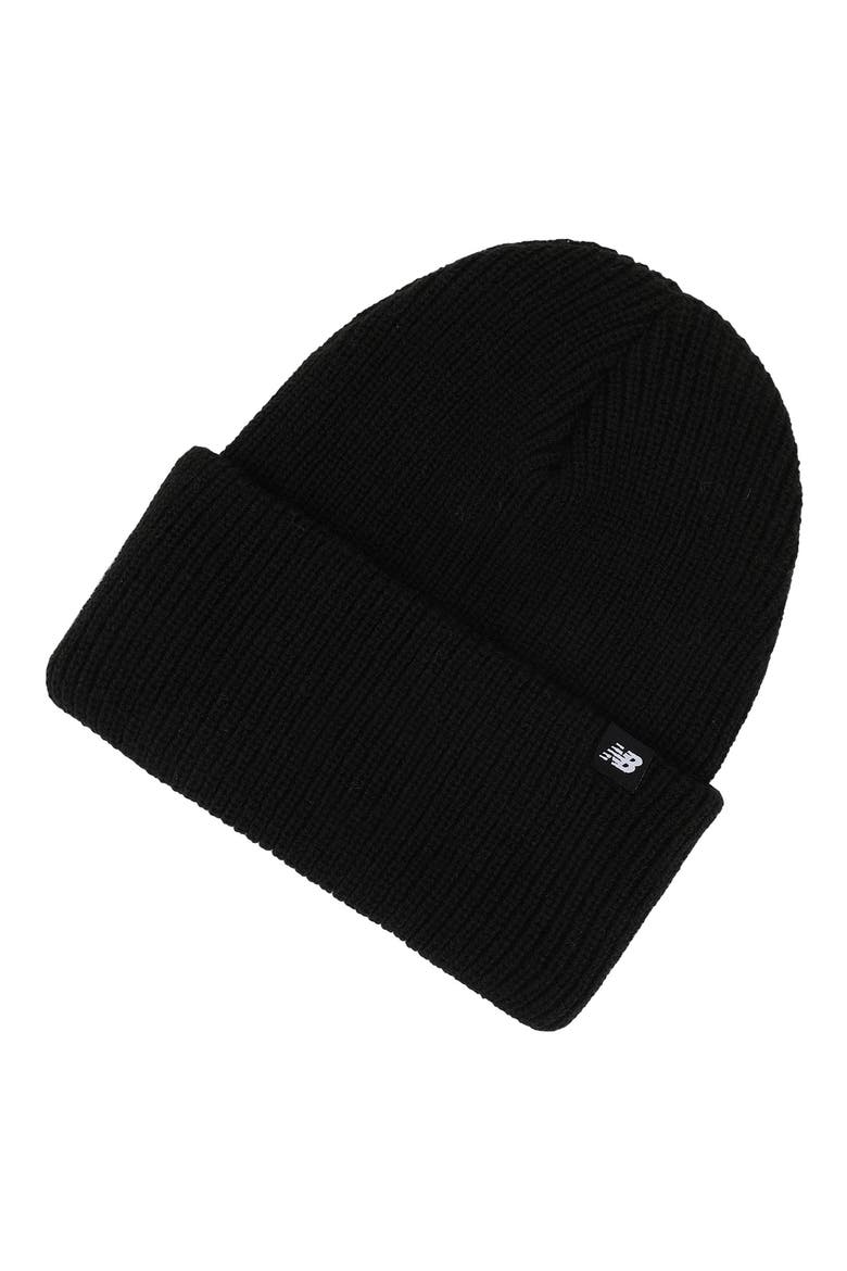 Patch Fisherman Knit Beanie, Main, color, BLACK