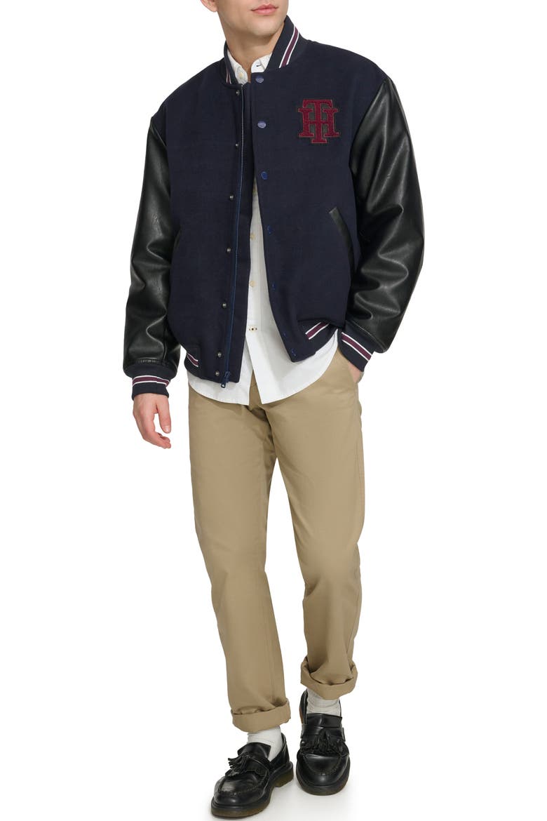 Faux Wool Mix Bomber Jacket, Alternate, color, NAVY