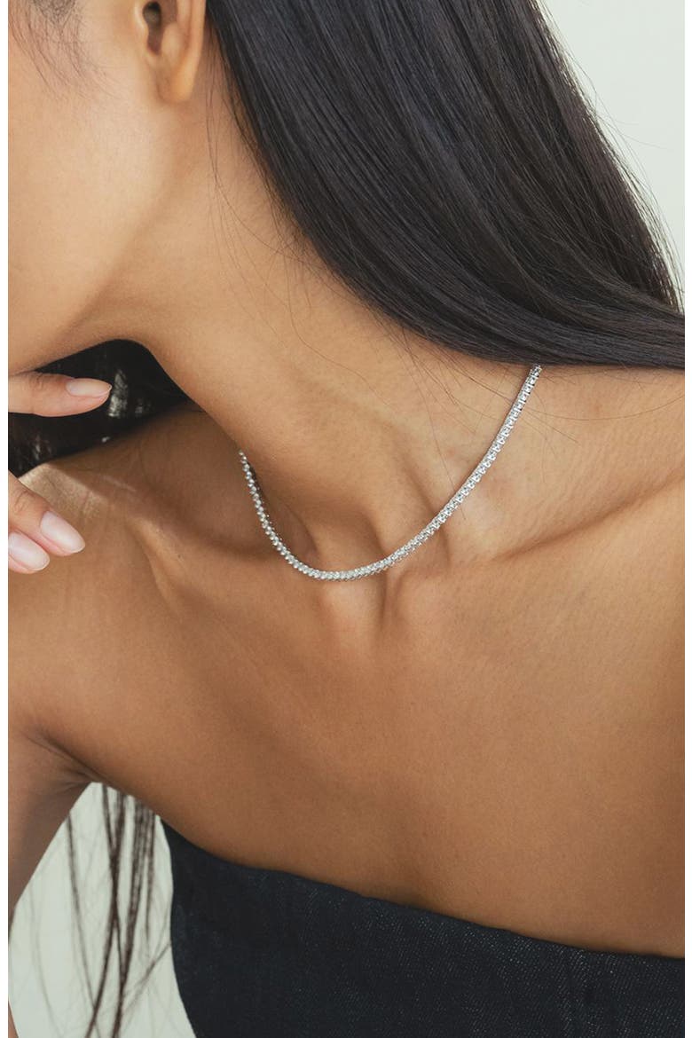 Sterling Silver 18k Gold Plated Francesca Tennis Necklace Dainty, Alternate, color, Silver