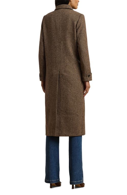 Ralph Lauren Lauren Longline Herringbone Wool Blend Reefer Coat In Brown