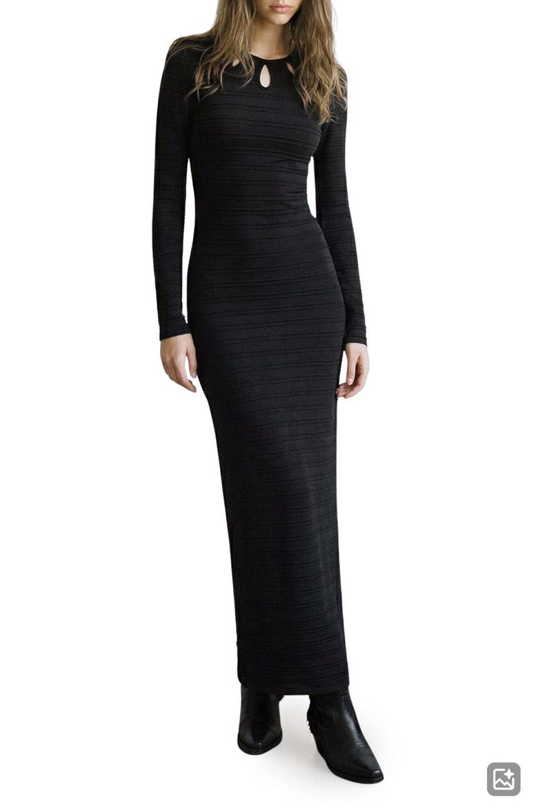 Texture Long Sleeve Knit Maxi Dress, Main, color, CHARCOAL