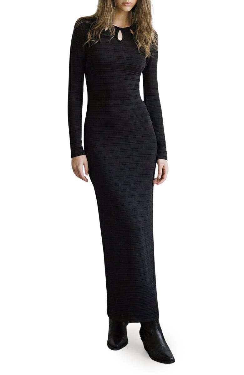 MANGO TEEN Texture Long Sleeve Knit Maxi Dress, Main, color,