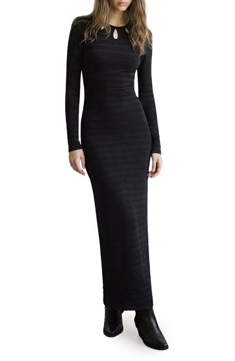 Texture Long Sleeve Knit Maxi Dress