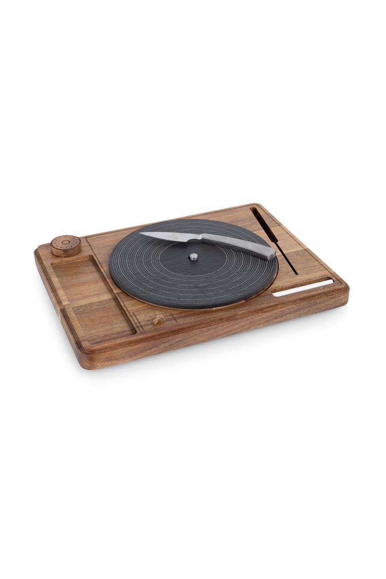Turntable Acacia and Slate Cheese Board with Knife, Alternate, color, Acacia Wood