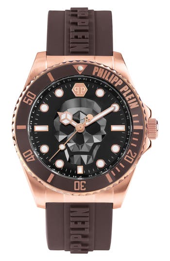 Philipp Plein The $kull Diver Silicone Strap Watch, 44mm In Rosegold