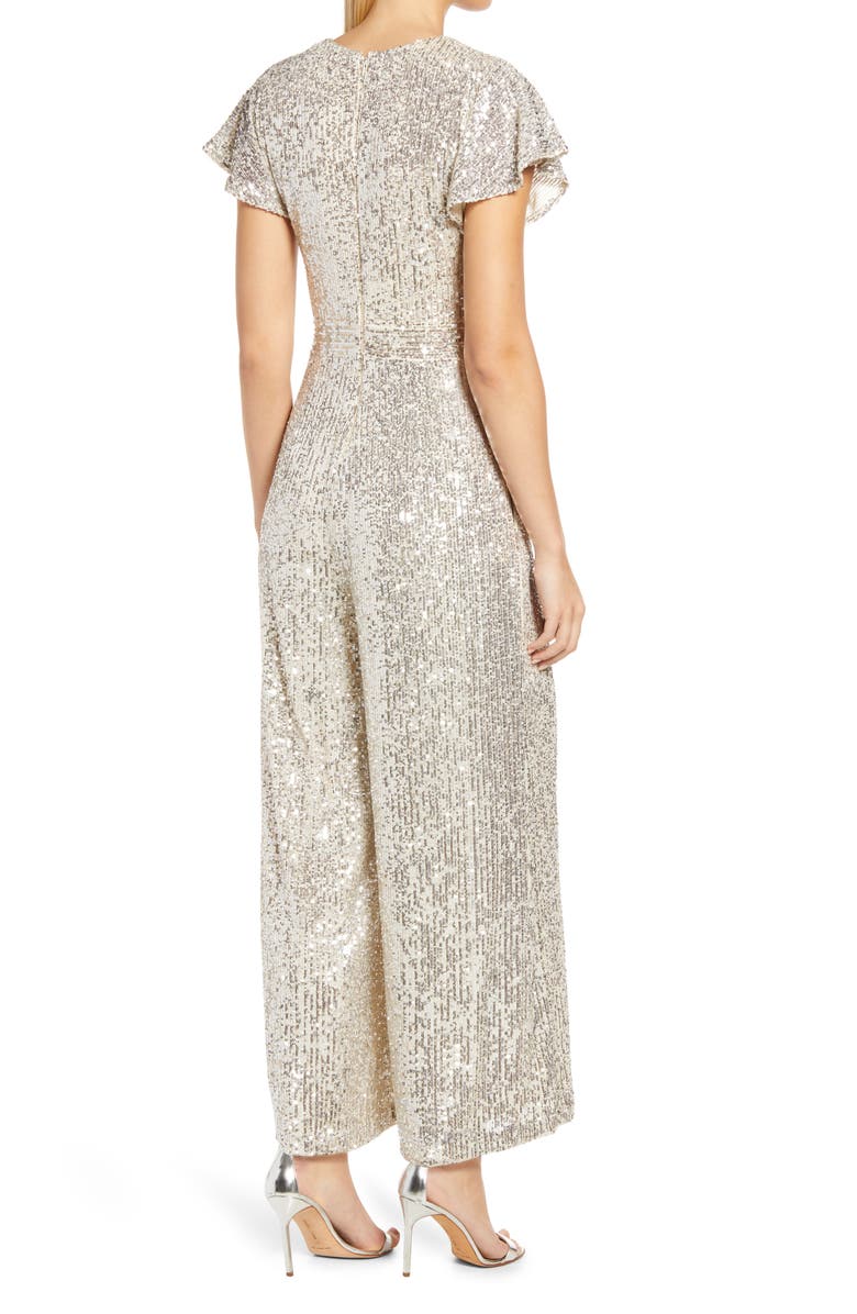 Eliza J Sequin Flutter Sleeve Jumpsuit, Alternate, color,
