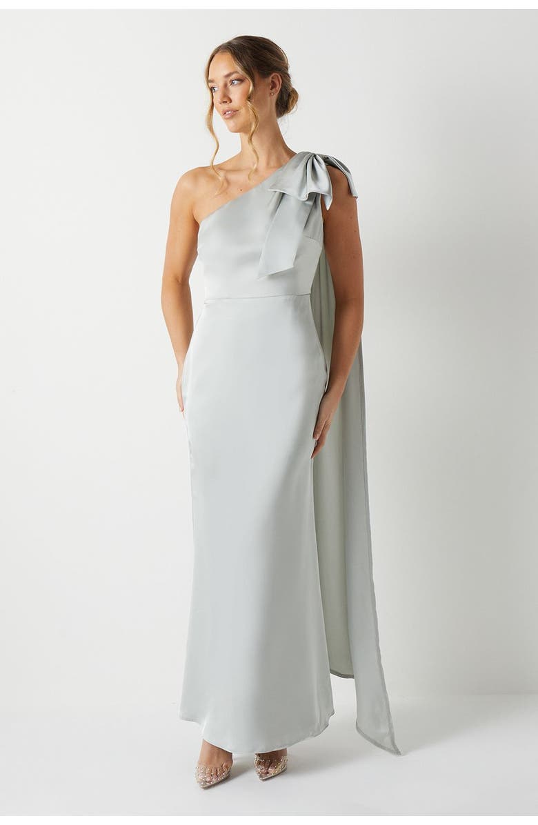 Coast Bow One Shoulder Satin Dress, Main, color, Sage