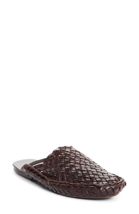 Woven Leather Flat Mule