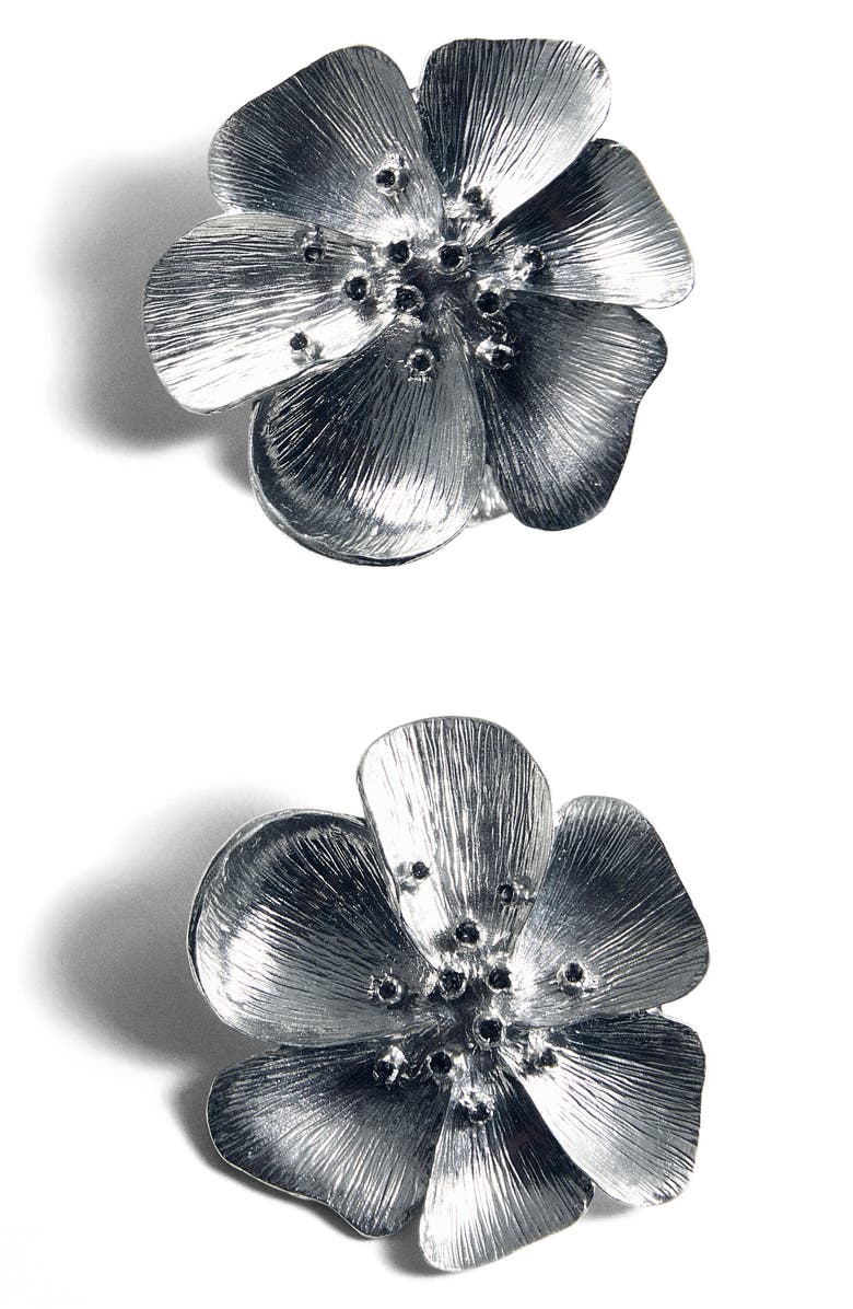 MANGO Crystal Flower Stud Earrings, Alternate, color, Silver