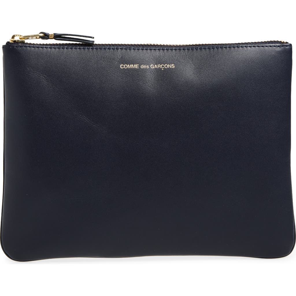 Comme Des Garçons Medium Classic Leather Zip-up Pouch In Black