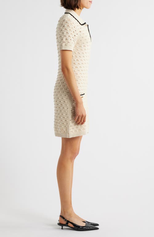 Frame The Bauble Piped Open-knit Cotton Mini Dress In Neutral