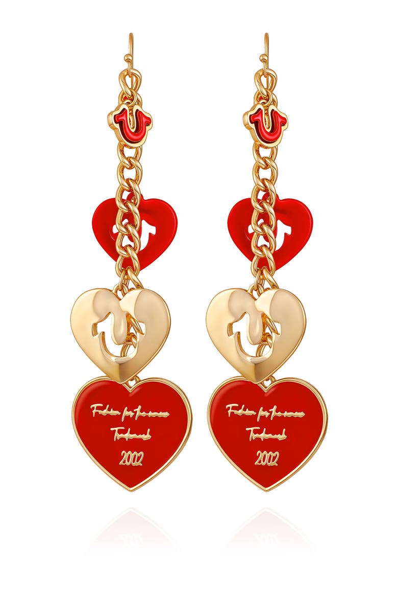 Cascading red heart linear earring, Main, color, GOLDTONE