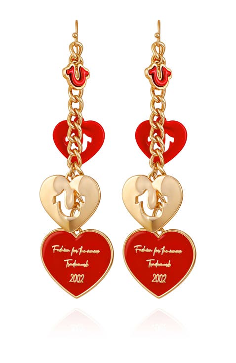 Cascading red heart linear earring