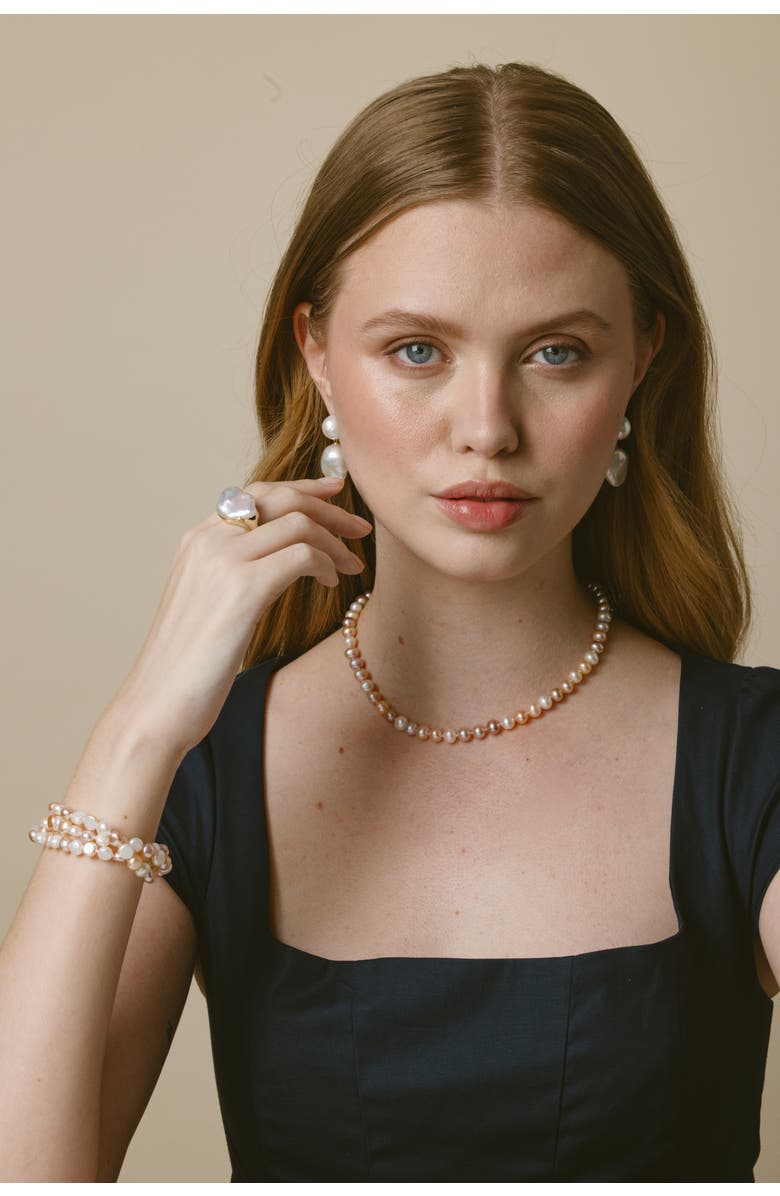 The Pearl Source Freshwater Pearl Triple Pearl Bracelet 5-6mm, Alternate, color, Multi Pearl