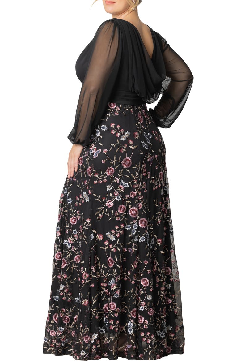Isabella Embroidered Long Sleeve Gown, Alternate, color, MOONLIT GARDEN