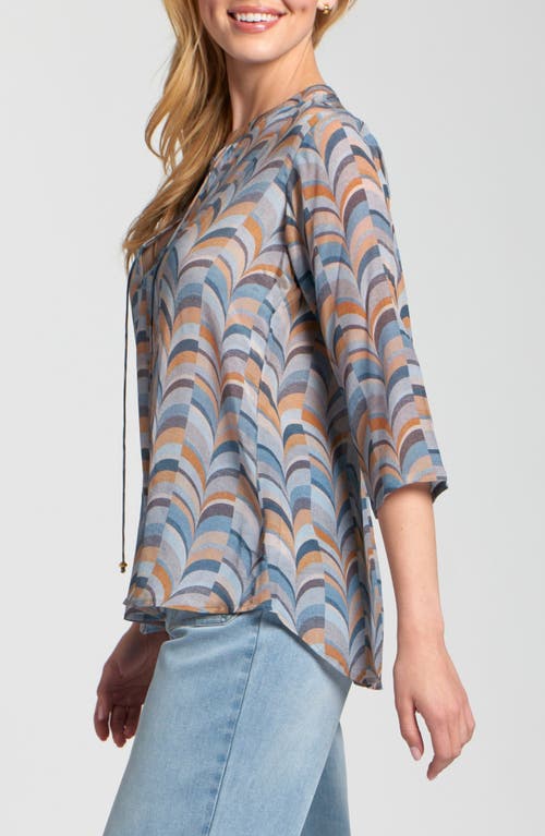 Apny Print Tassel Split Neck Chiffon Top In Multi