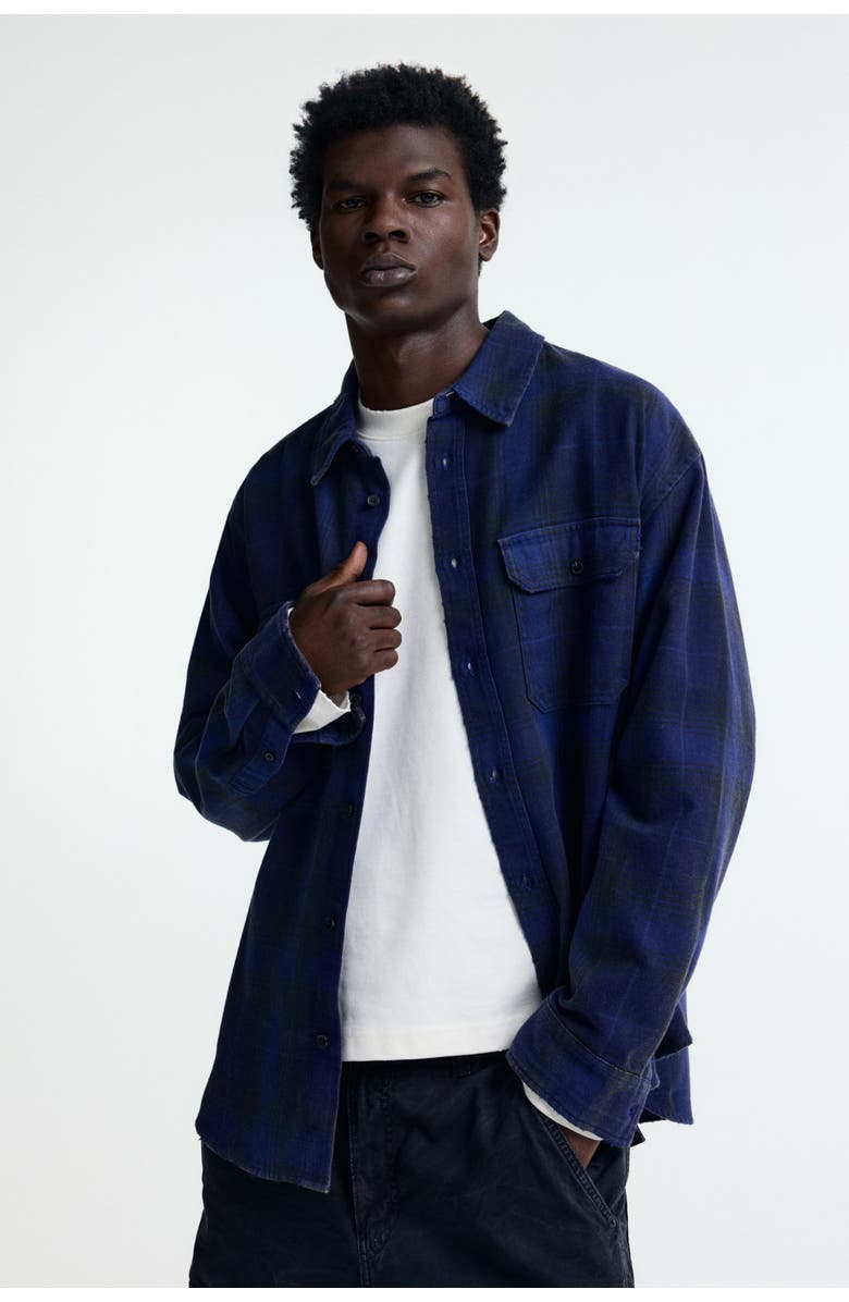 H&M Relaxed Fit Printed Shirt, Alternate, color, Dark Blue/Plaid