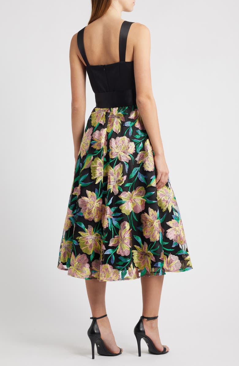 Tahari ASL Embroidered Sleeveless Satin Dress, Alternate, color, Black Multi