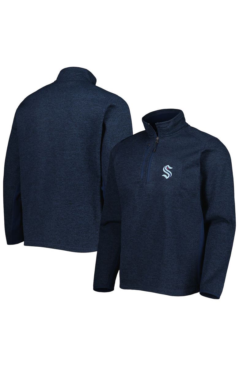 ANTIGUA Men's Antigua Heathered Deep Sea Blue Seattle Kraken Course Quarter-Zip Jacket, Main, color, Heather Navy