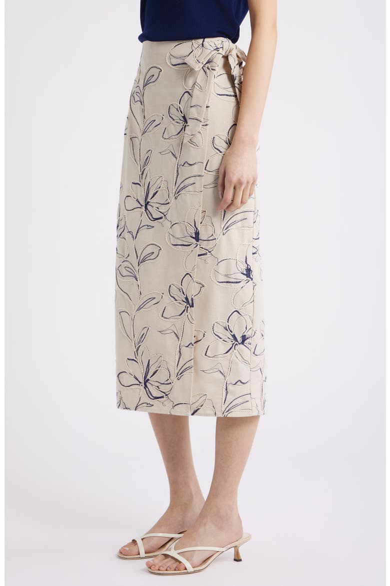 Embroidered Faux Wrap Midi Skirt, Alternate, color, NATURAL GRAIN MLT