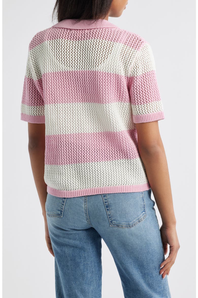 Skye Stripe Crochet Polo, Alternate, color, PINK/IVORY