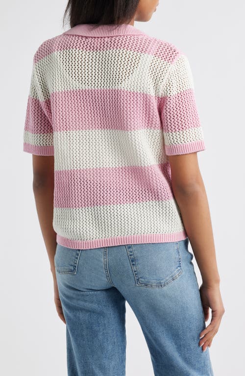 Beachlunchlounge Skye Stripe Crochet Polo In Pink
